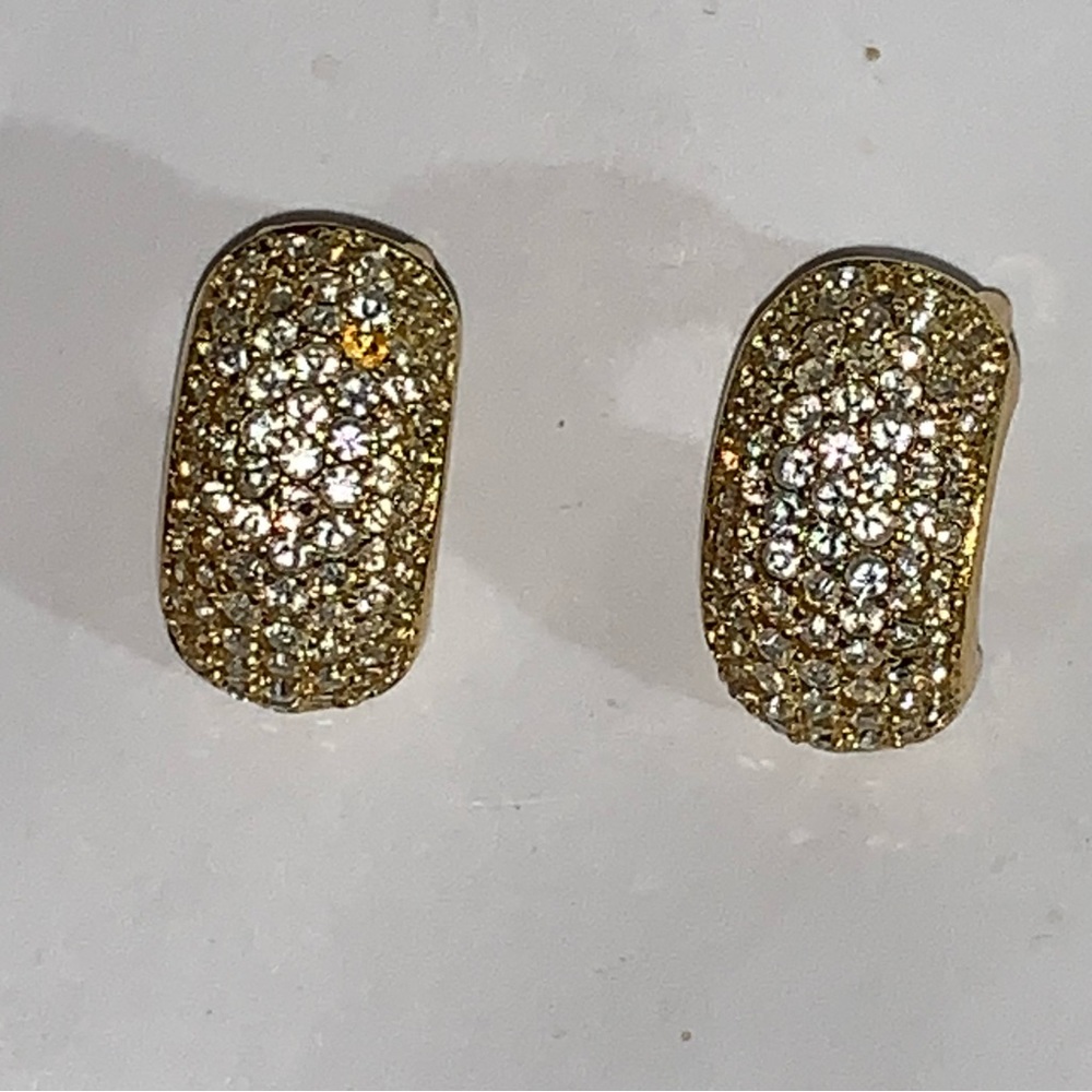 vintage CHRISTIAN DIOR clip back huggie EARRINGS w/Swarovski crystals - Picture 2 of 12